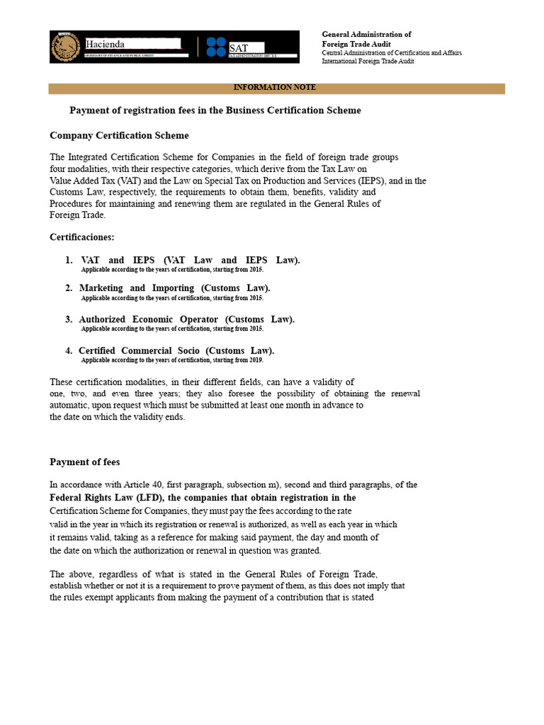 Foreign Trade Certification Fee Guide | PDF | Fee | Taxes