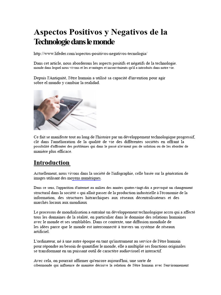 Avantages et inconvénients de la technologie | PDF | Technologies de l ...
