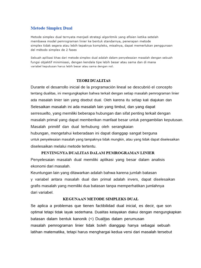 Metode Simplex Dual dalam Pemrograman Linier | PDF