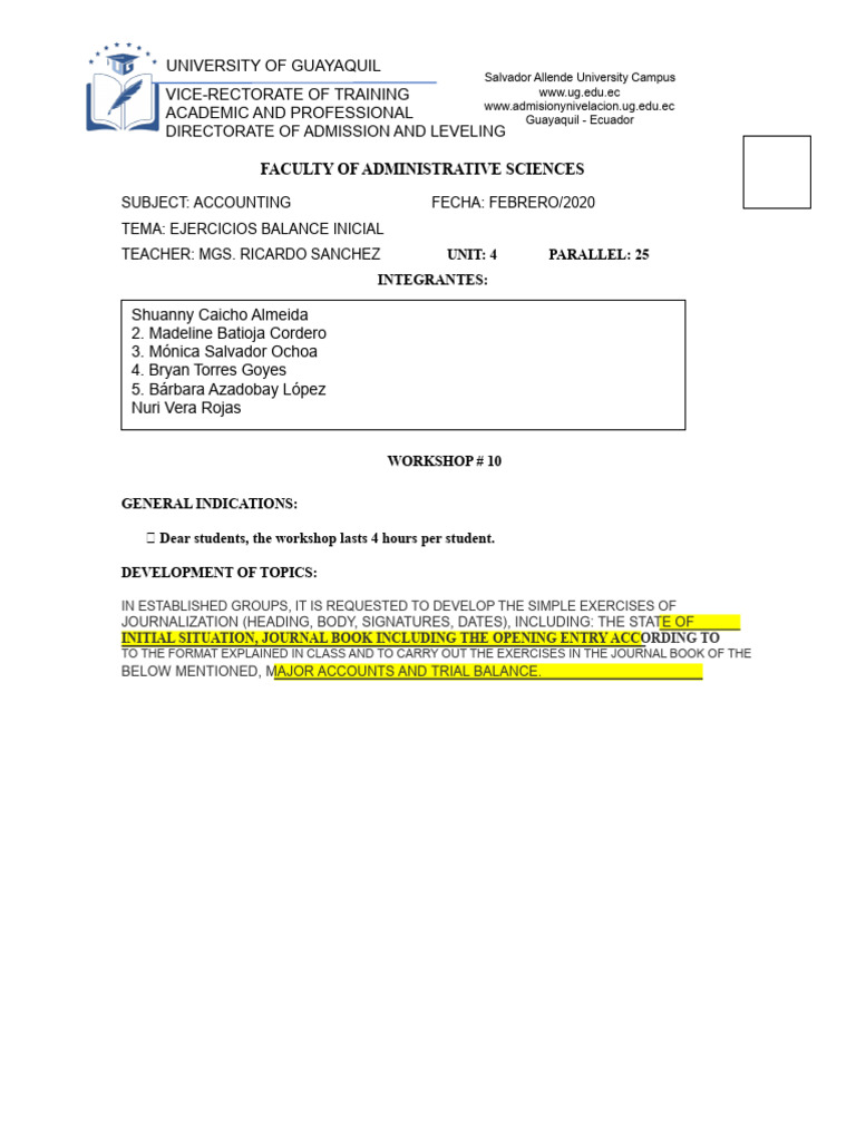 Accounting Workshop Exercises Guide | PDF | Receipt | Taxes