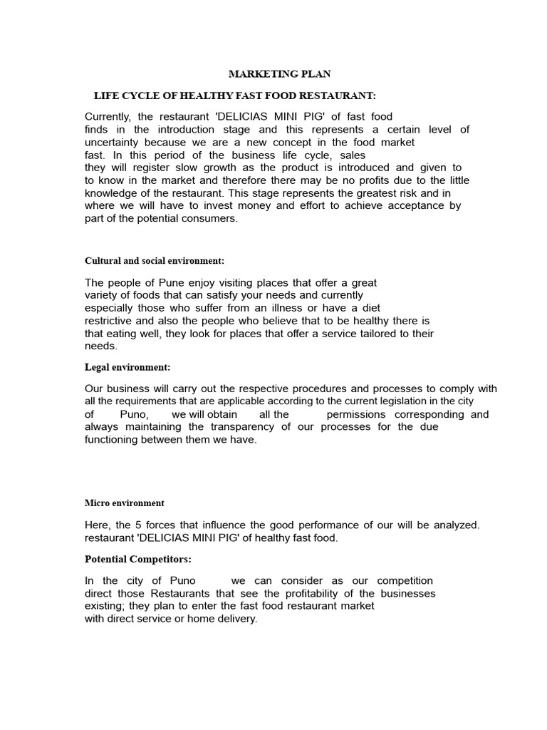Healthy Fast Food Restaurant Plan | PDF | Marketing | Fast Food