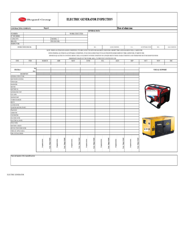 Electric Generator Inspection Checklist | PDF | Energy Technology ...
