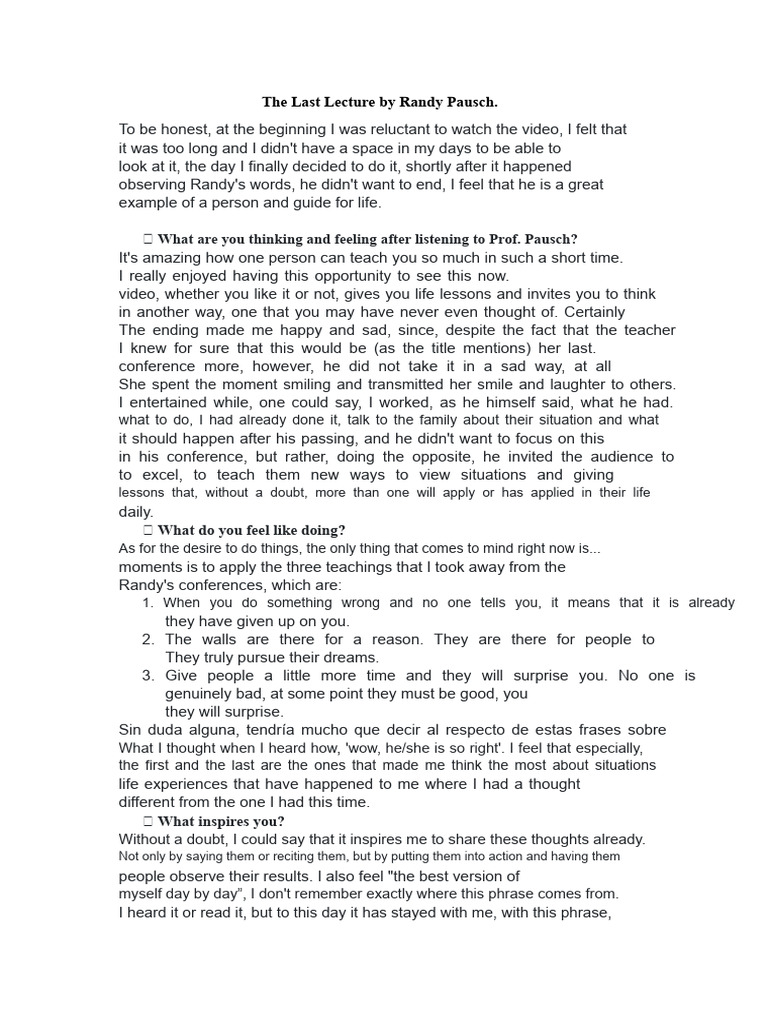The Last Lecture by Randy Pausch | PDF