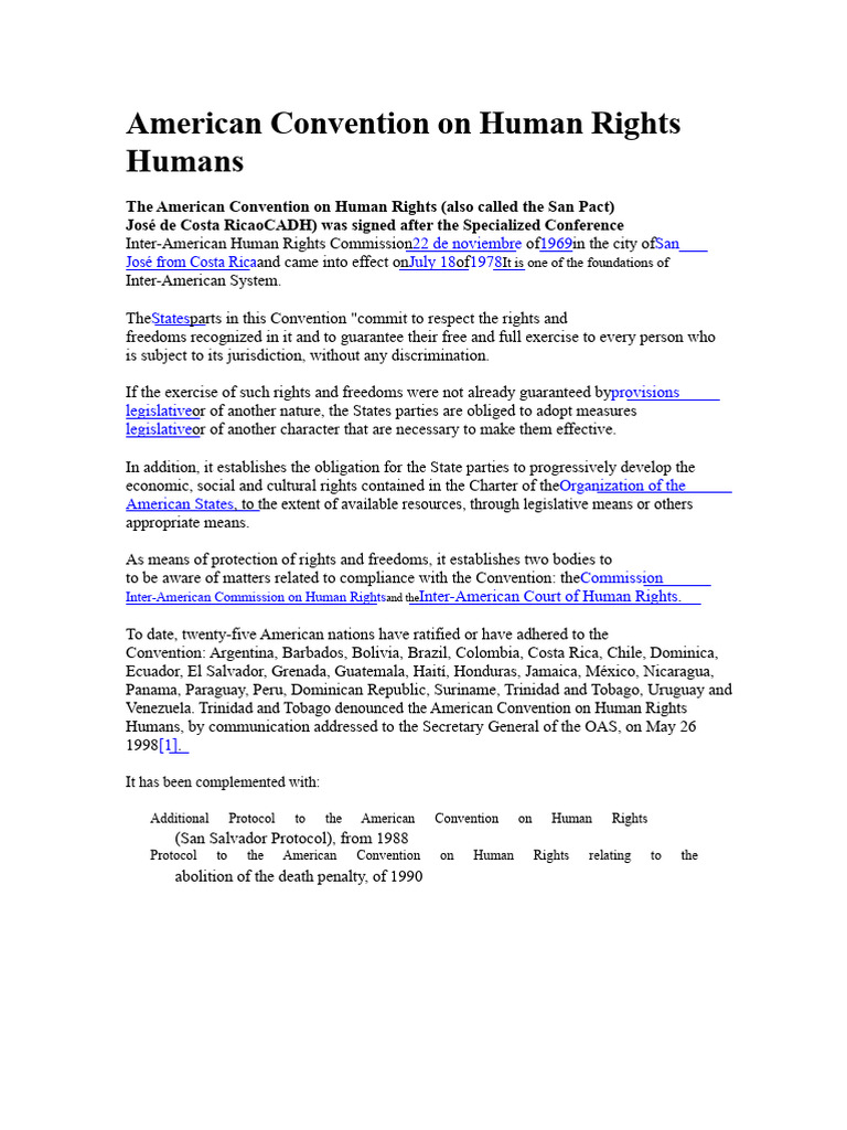 Overview of the American Human Rights Convention | PDF | International ...