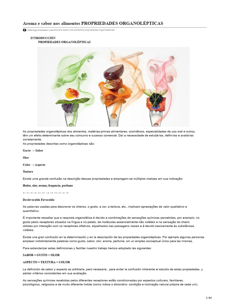 Propriedades Organolépticas dos Alimentos | PDF | Gosto | Estímulo ...