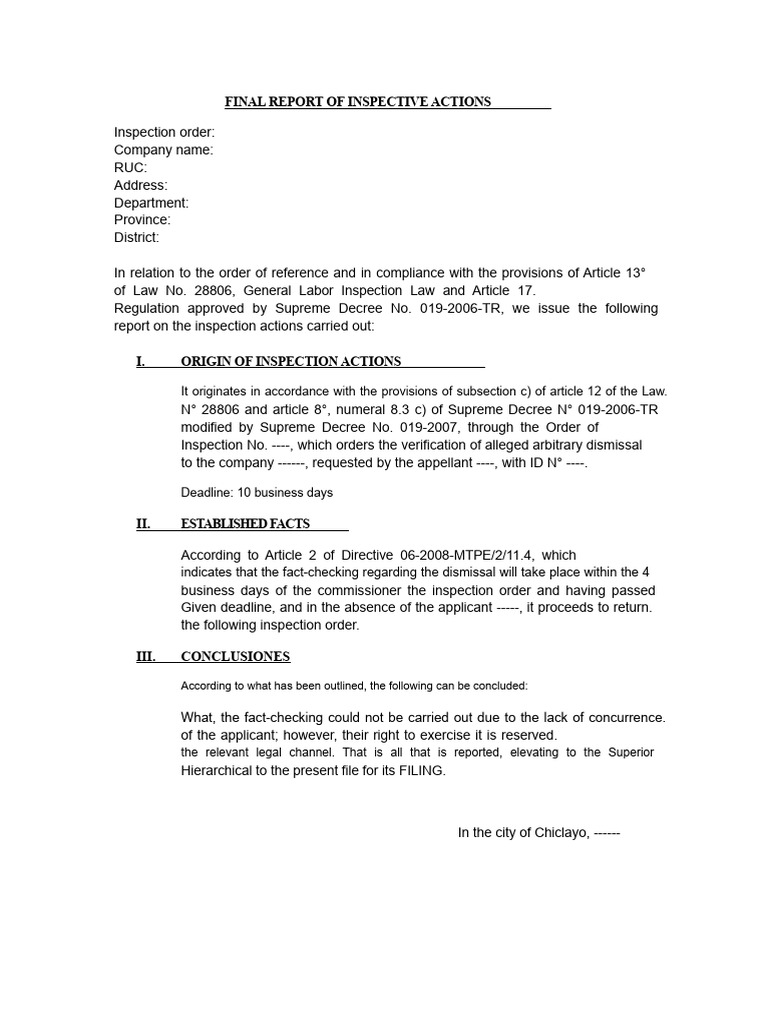 Labor Inspection Report Summary | PDF
