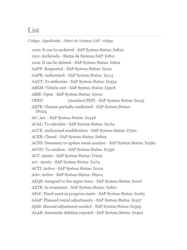 SAP System Status Codes Explained | PDF | Business