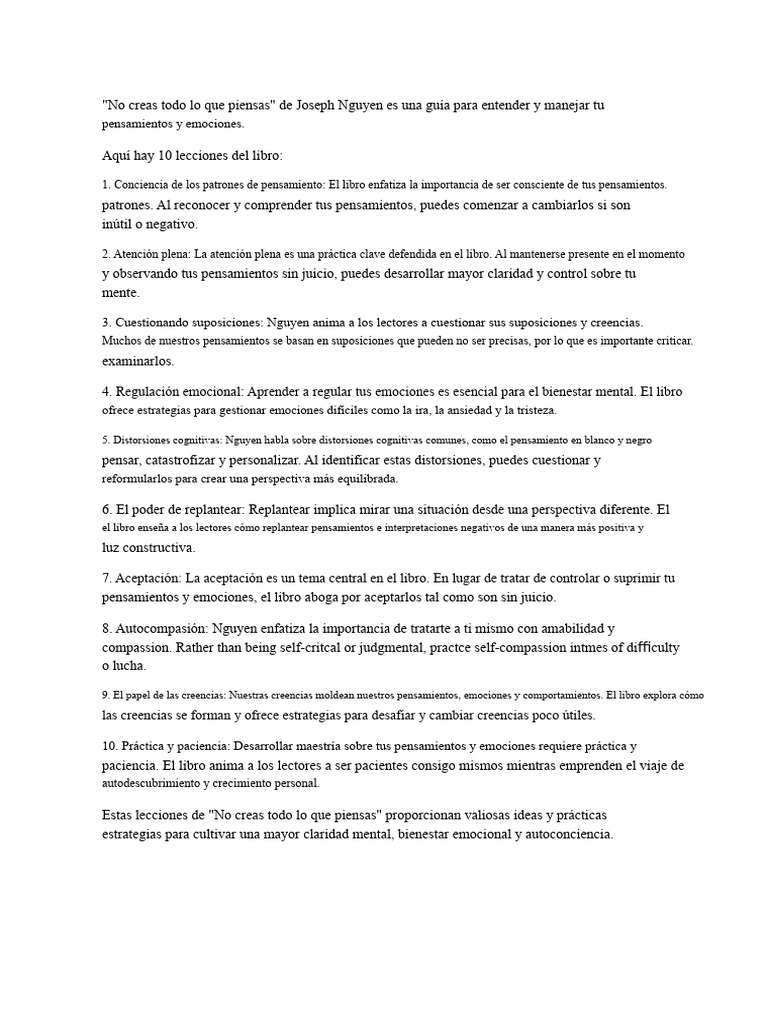 No Creas Todo Lo Que Piensas | PDF | Las emociones | Pensamiento