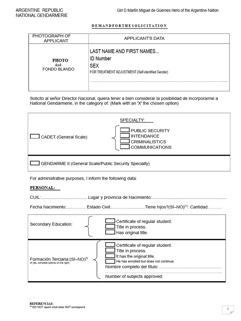Gendarmerie Admission Application Form | PDF | Criminal Record