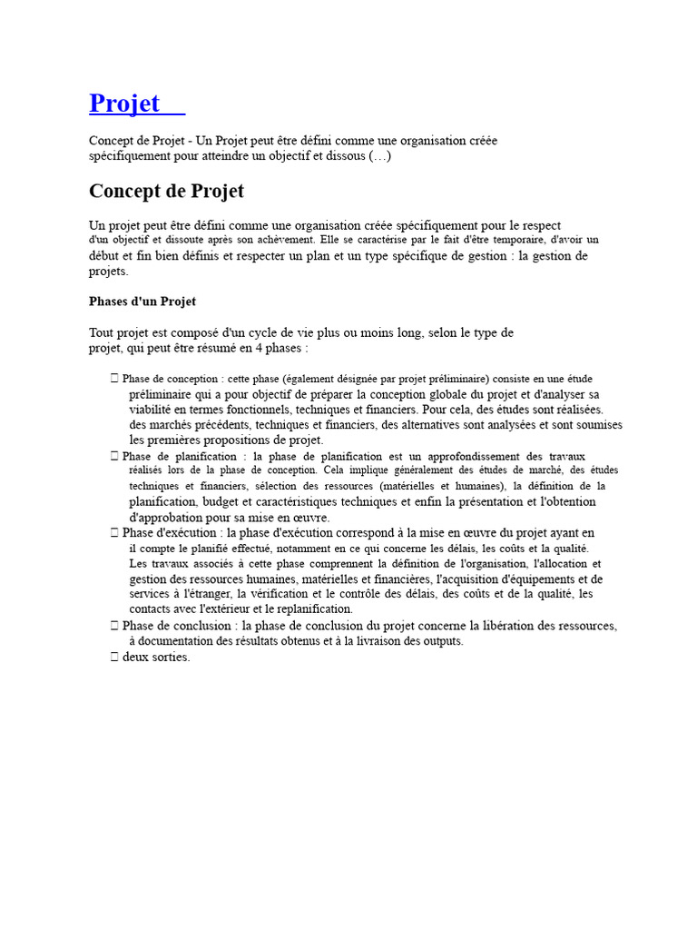 Phases et concepts de gestion de projet | PDF | Planification | Autonomie