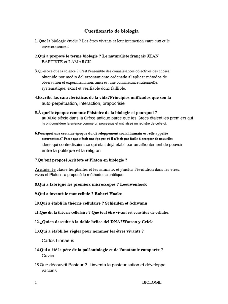 Questionnaire complet sur la biologie | PDF | Microscope | Acide nucléique