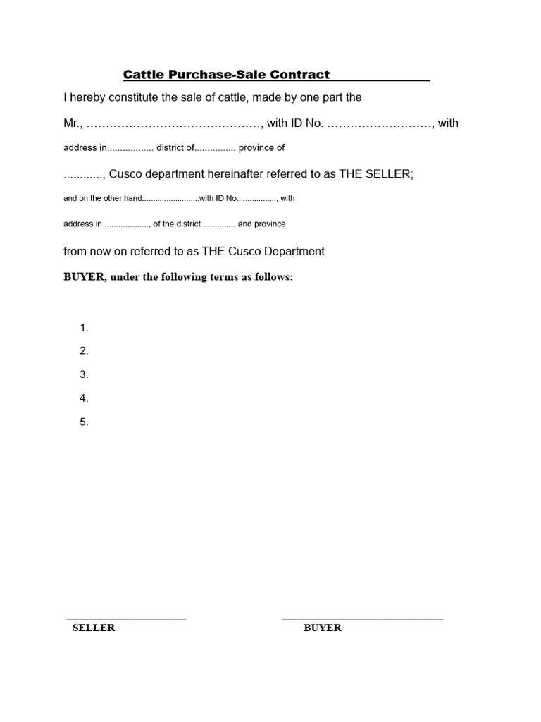 Cattle Purchase Contract | PDF