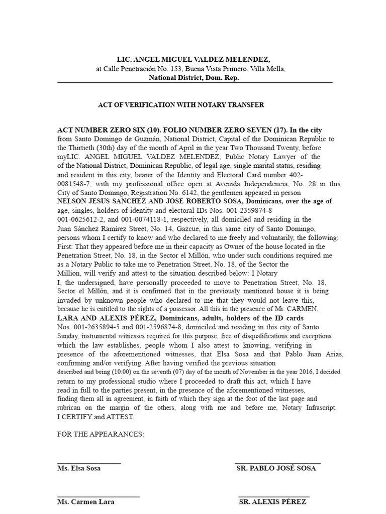 ACT OF VERIFICATION WITH NOTARY TRANSFER (1) | PDF | Civil Law (Common ...