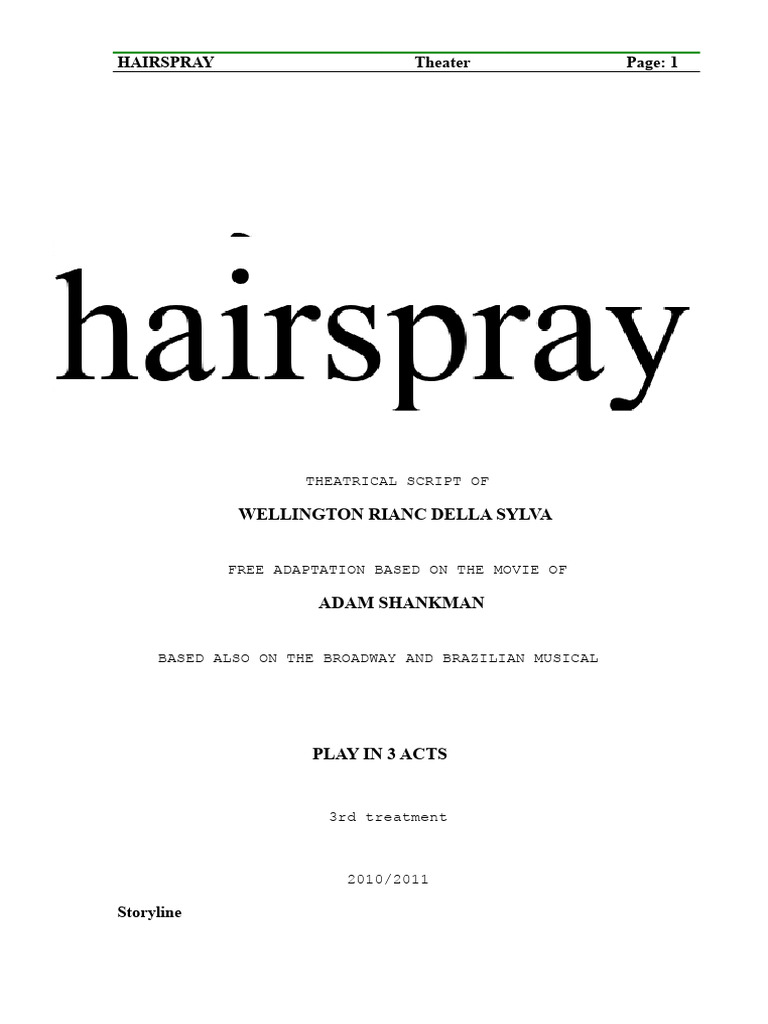 Hairspray Theatrical Script Adaptation | PDF