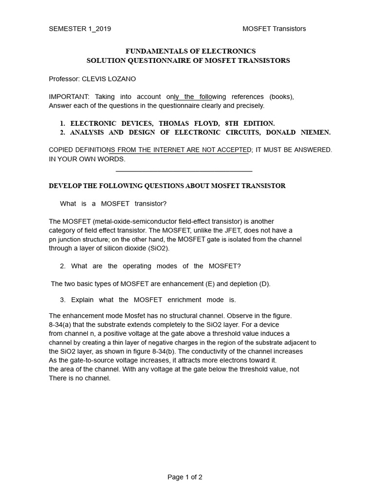 MOSFET Transistor Fundamentals Guide | PDF | Field Effect Transistor ...