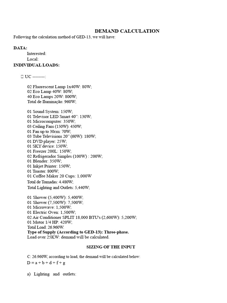 Demand Calculation for Electrical Loads | PDF | Electrical Components ...