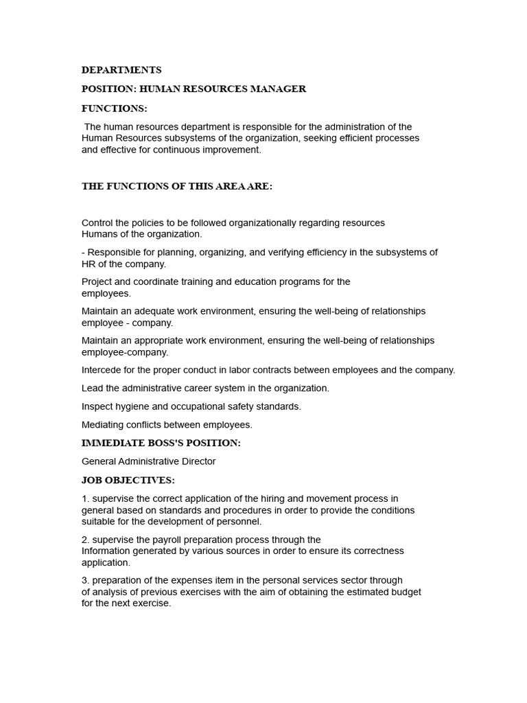 DEPARTMENTS Functions Manual | PDF | Human Resources | Psychology