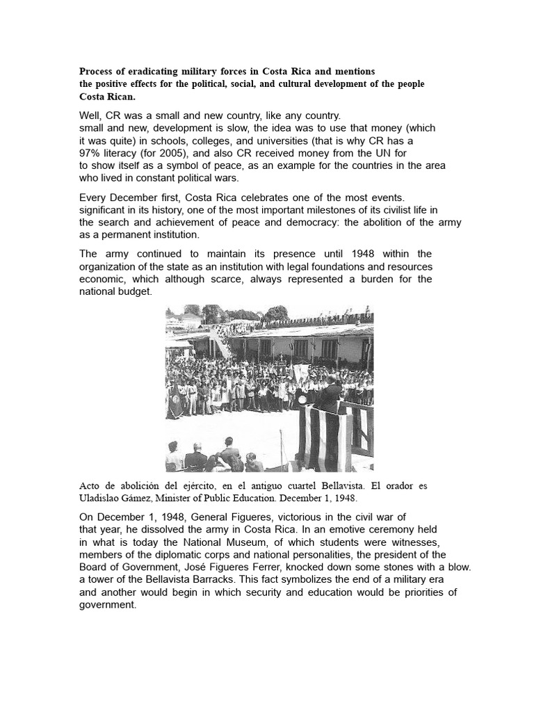 Process of Eradication of the Military Forces in Costa Rica and Mention ...