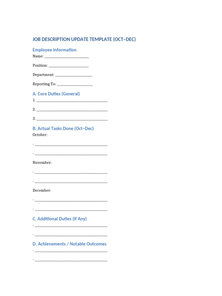 Job Description Update Template | PDF
