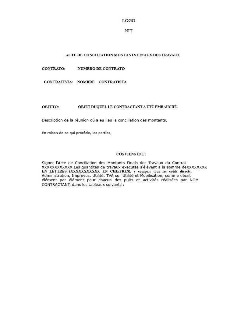 Acte de Conciliation des Montants Finaux | PDF