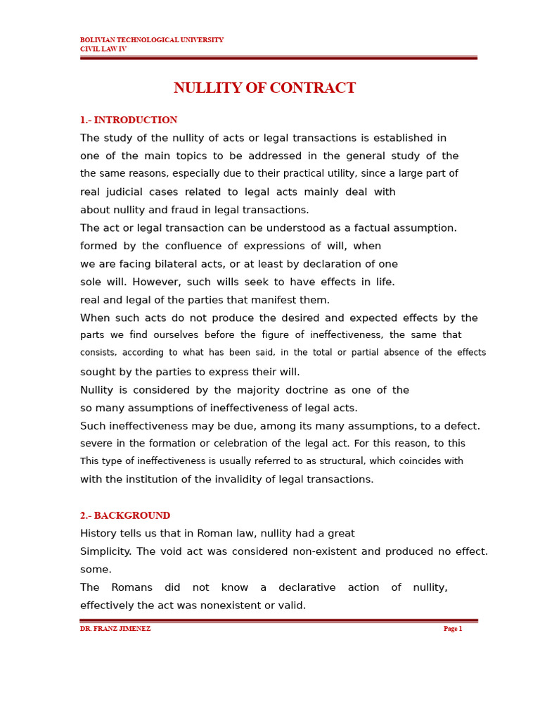 NULLITY OF CONTRACT.doc | PDF | Annulment | Civil Law (Legal System)