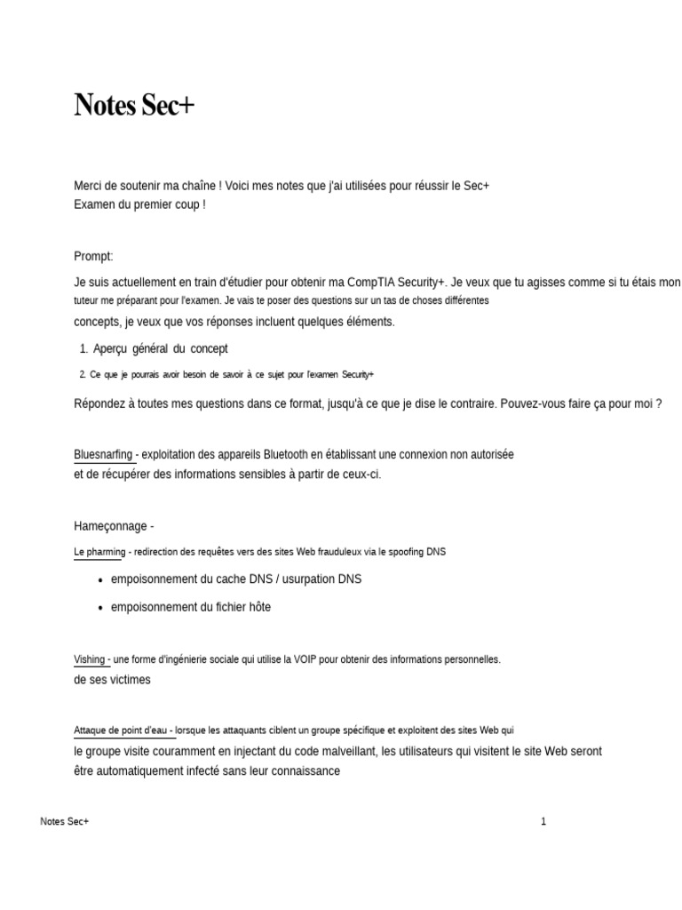 Notes de préparation à l'examen Sec+ | PDF | Sécurité de la couche de ...