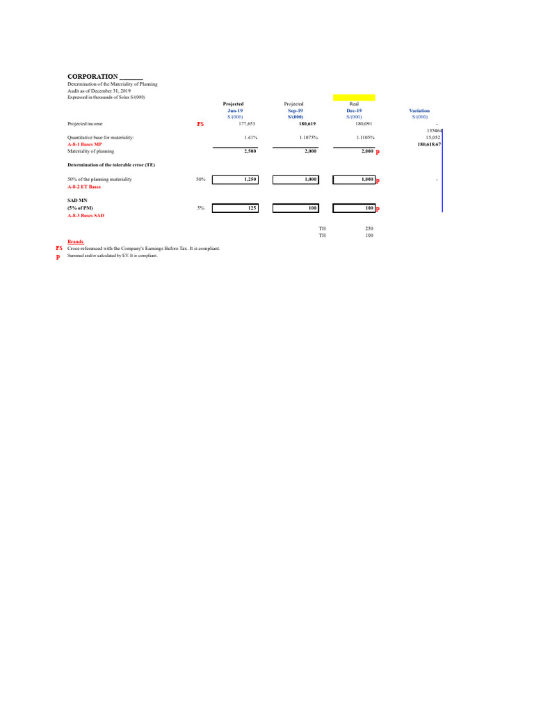 Planning Materiality Audit Report 2019 | PDF | Audit | Internal Control