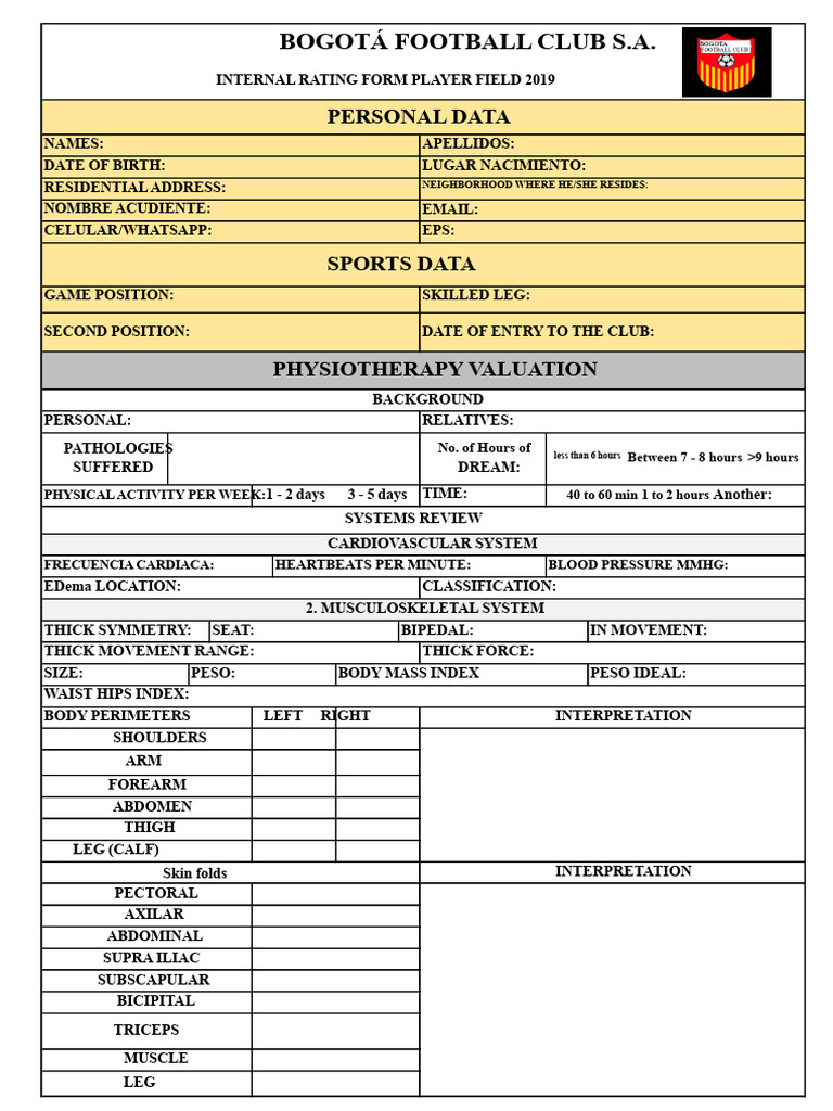 Bogotá Football Club Player Evaluation Form | PDF