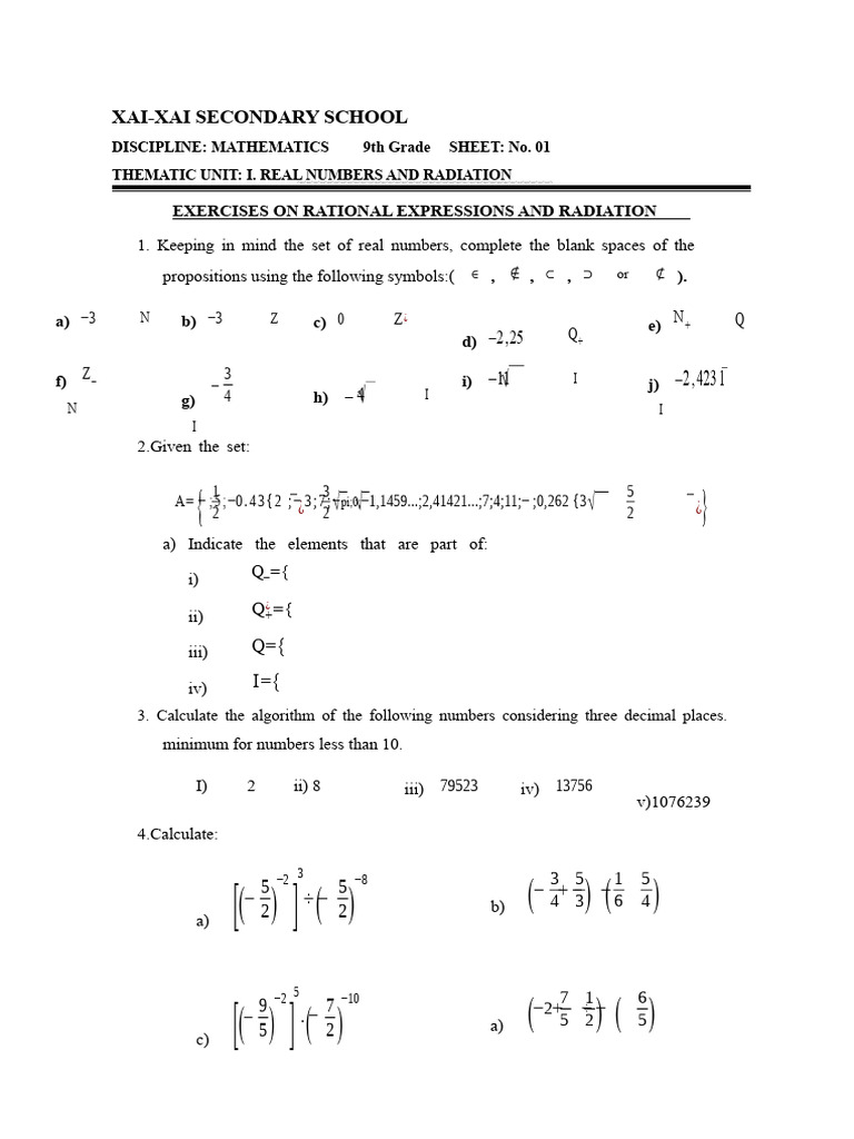 9th Grade Math: Rational Expressions Exercises | PDF | Numbers | Square ...