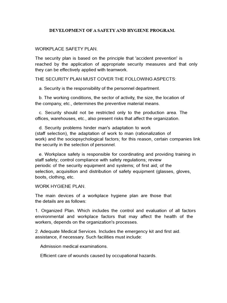 Workplace Safety and Hygiene Program | PDF | Occupational Safety And ...