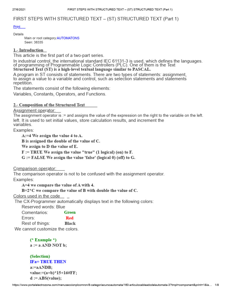Introduction to Structured Text (ST) | PDF | Ascii | Programmable Logic ...