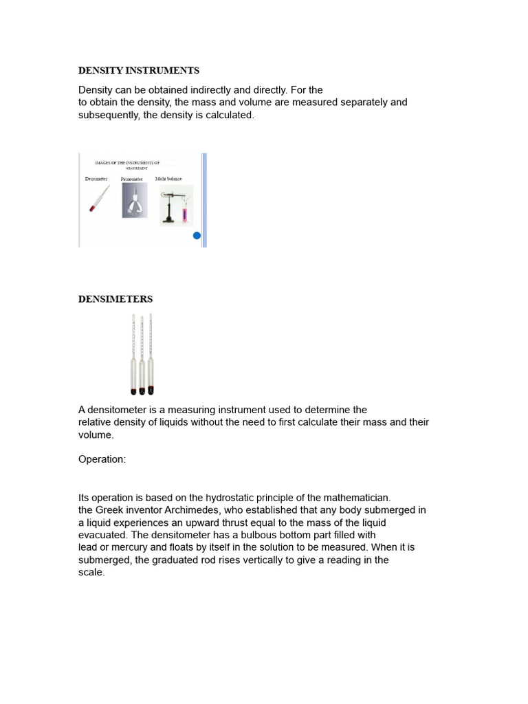 Density Measurement Instruments Guide | PDF | Density | Liquids