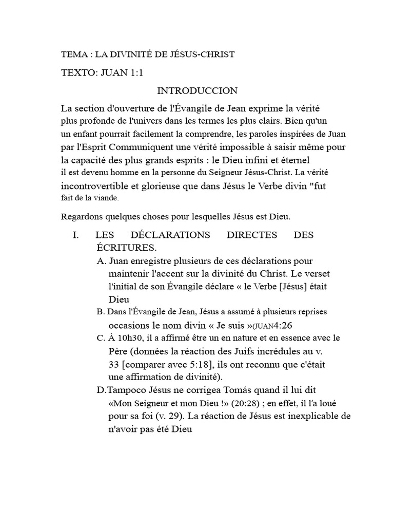La Divinité de Jésus-Christ dans Jean | PDF | Jésus | Logos (christianisme)
