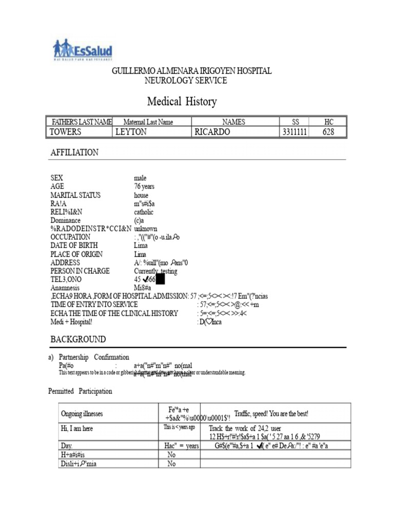 Neurology Service Medical History Report | PDF | Human Diseases And ...