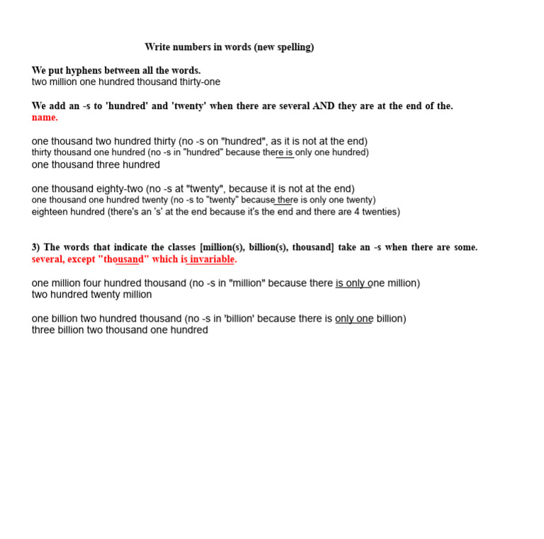 Writing Numbers in Words Guide | PDF