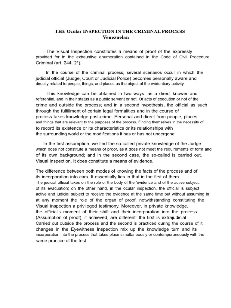 THE EYEWITNESS INSPECTION IN THE CRIMINAL PROCESS | PDF | Evidence (Law ...