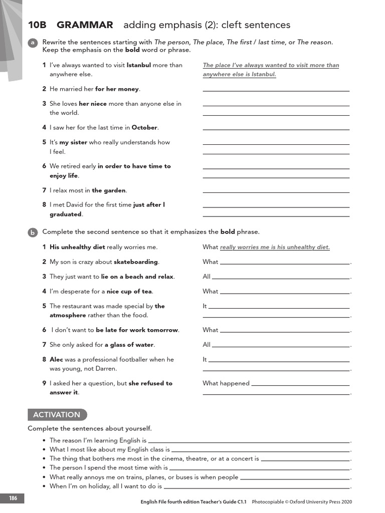 Cleft Sentences Emphasis Exercises | PDF | Language Mechanics | Linguistics