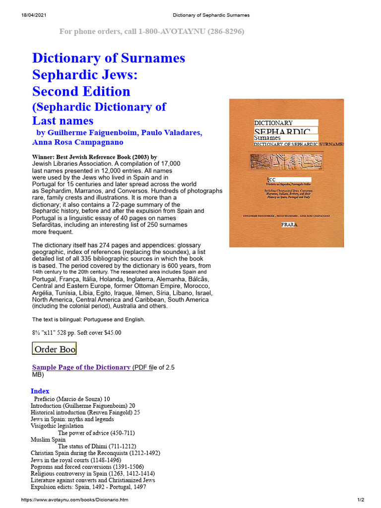 Sephardic Surnames Dictionary Guide | PDF | Jews | Jews And Judaism