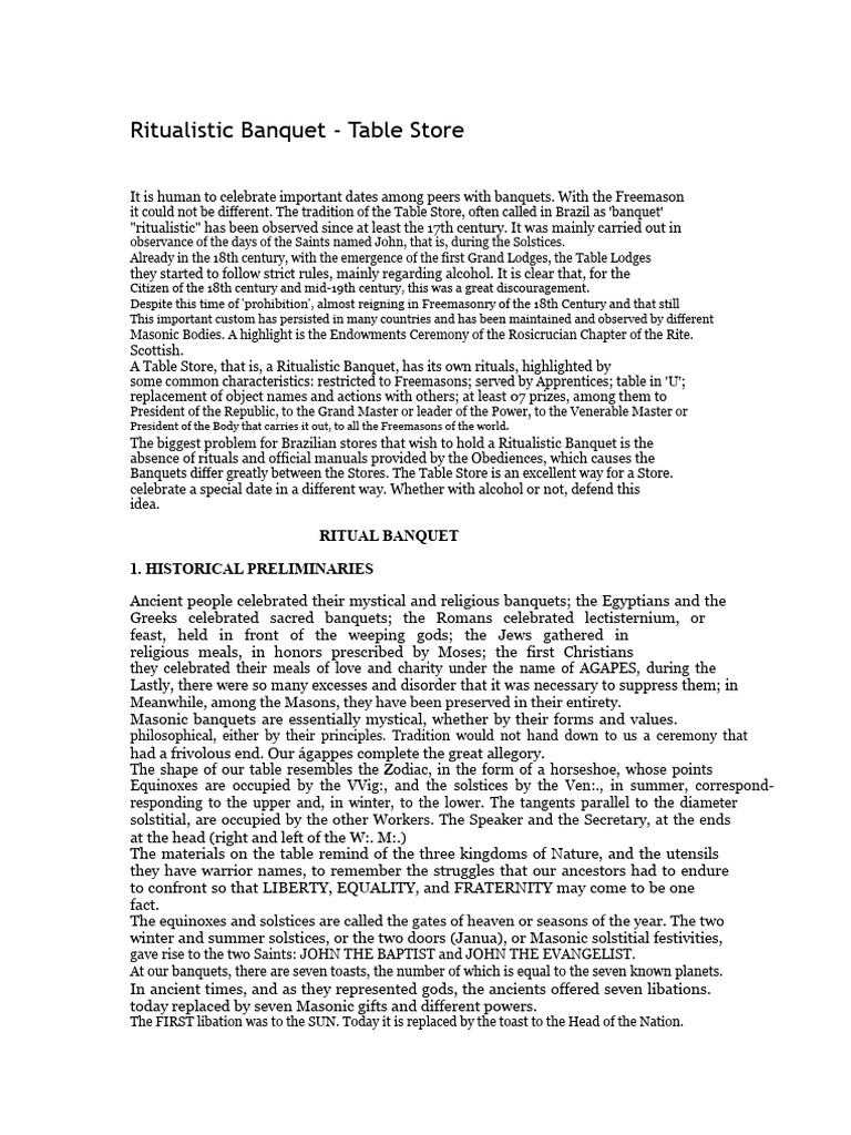 Freemason Ritualistic Banquet Guide | PDF | Masonic Lodge | Freemasonry