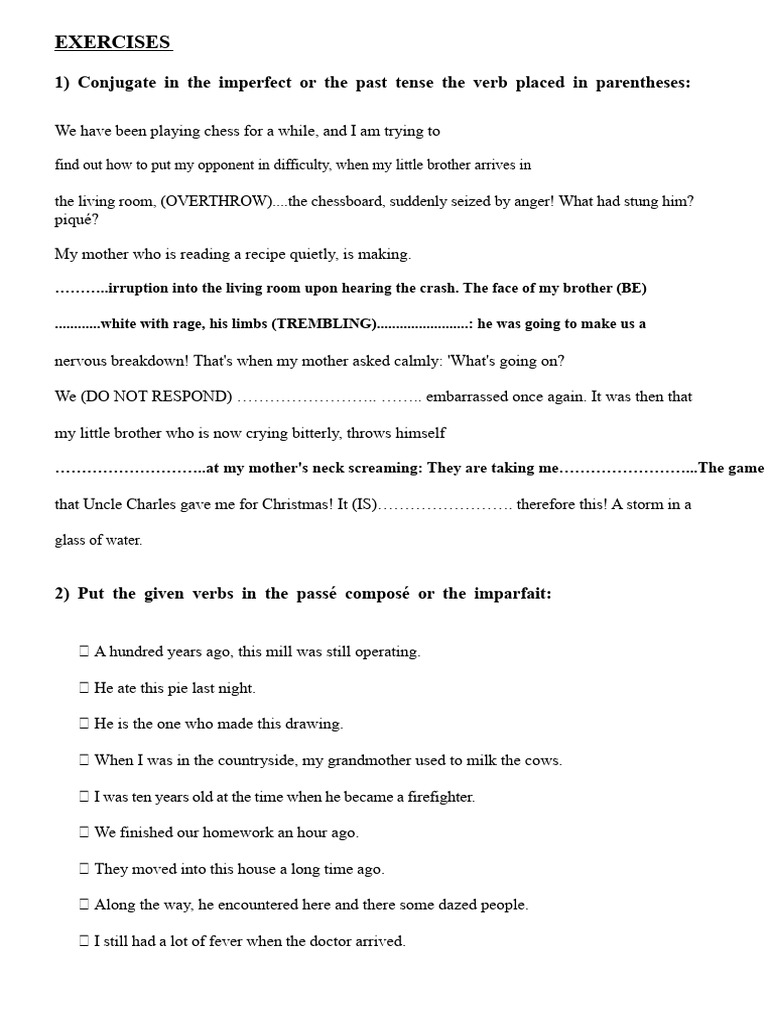 Exercises Past Tense - Imperfect 1 | PDF | Syntax | Grammar