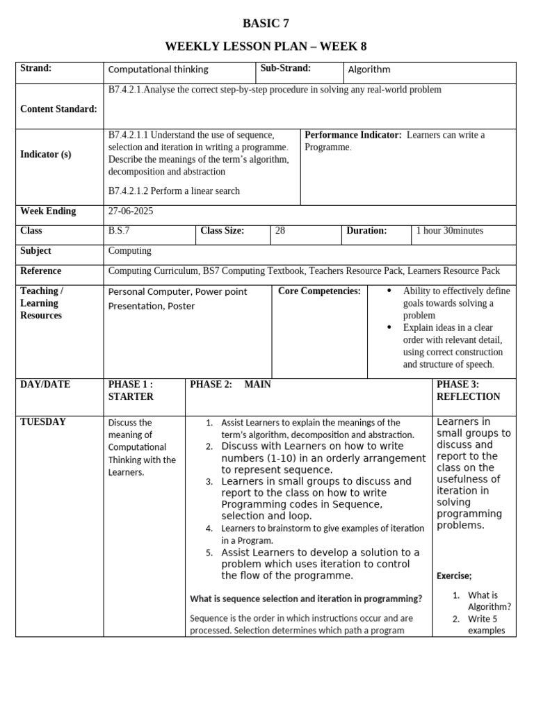 Bs7 3rd Term Wk8 - Computing | PDF | Computer Programming | Iteration