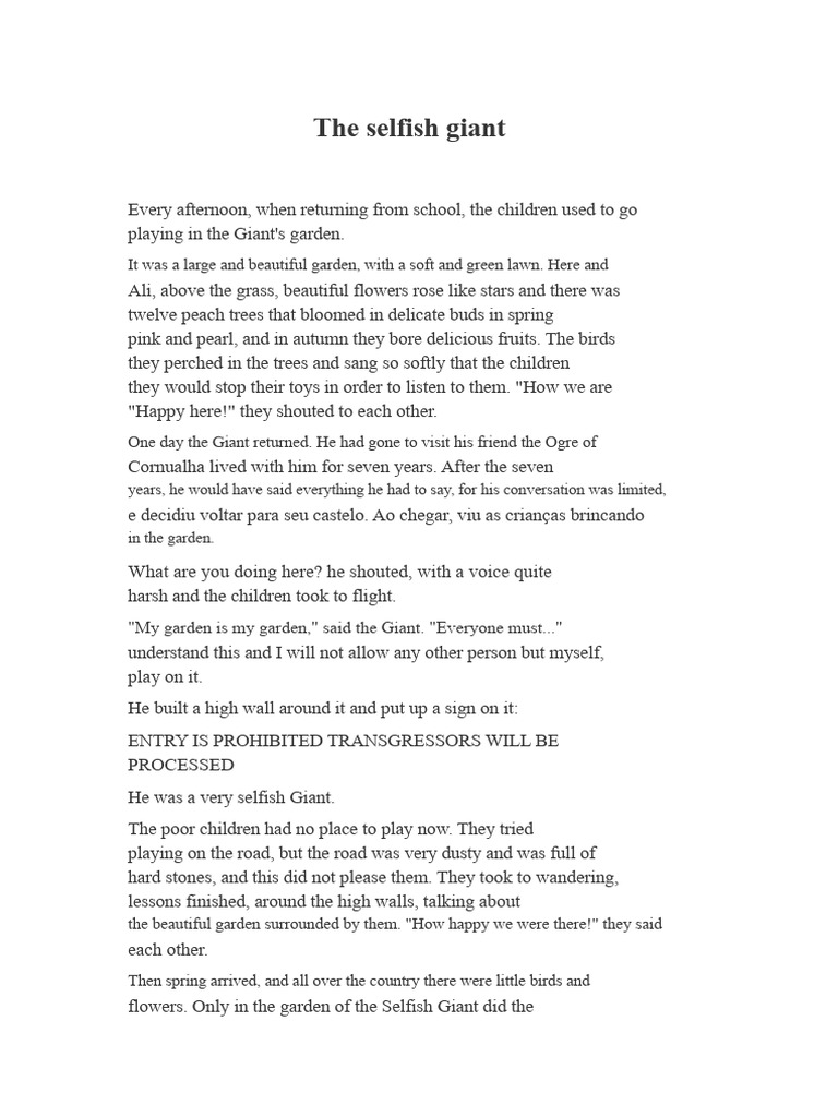 The Selfish Giant's Garden Story | PDF | The Happy Prince And Other Tales