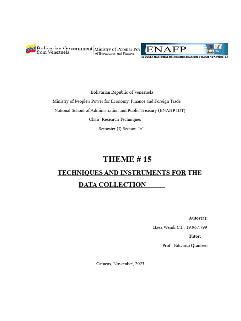 Techniques and Instruments For Data Collection | PDF | Data ...
