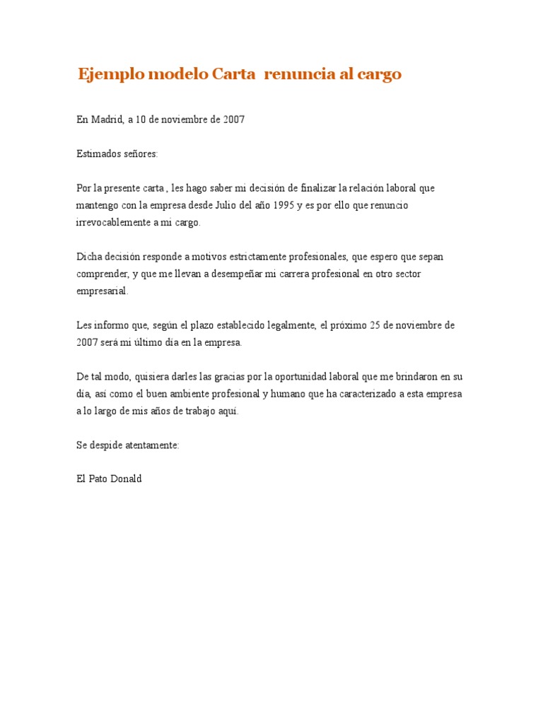Ejemplo Modelo Carta Preaviso