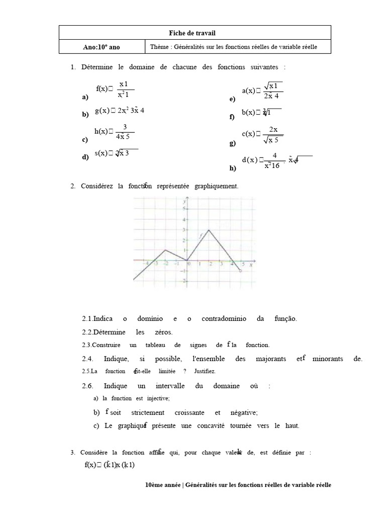 Fonctions réelles : domaines et propriétés | PDF | Fonction monotone ...