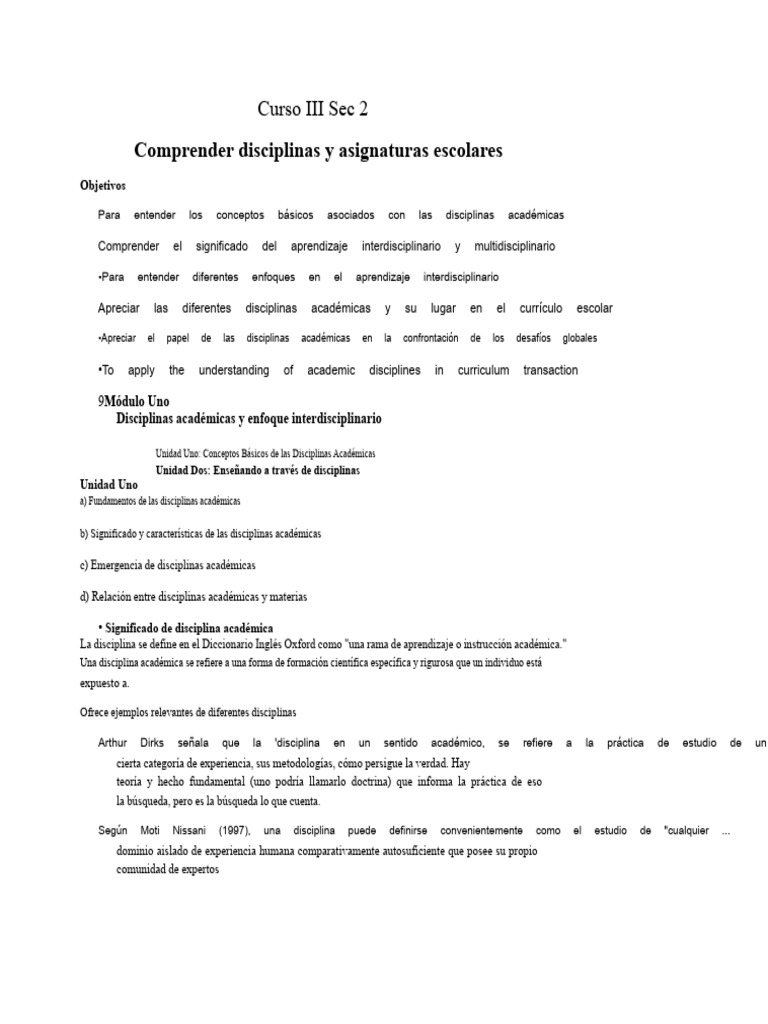Disciplinas Académicas y Aprendizaje Interdisciplinario | PDF | Plan de ...