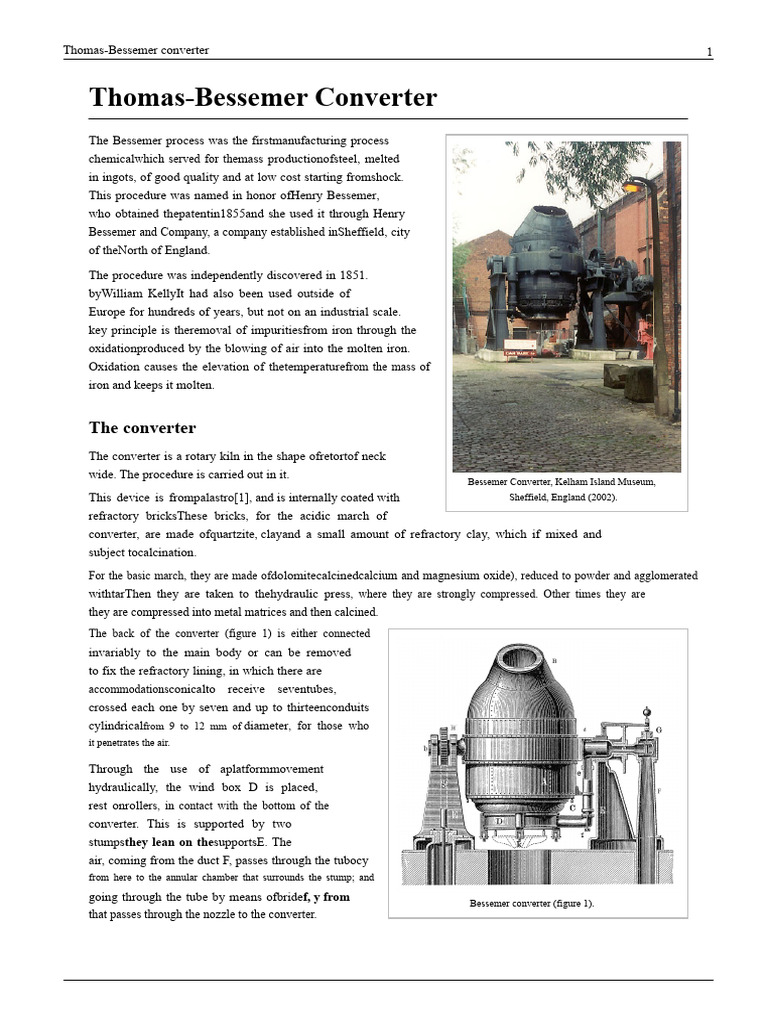 Bessemer Converter: Steel Production Process | PDF | Refractory | Iron