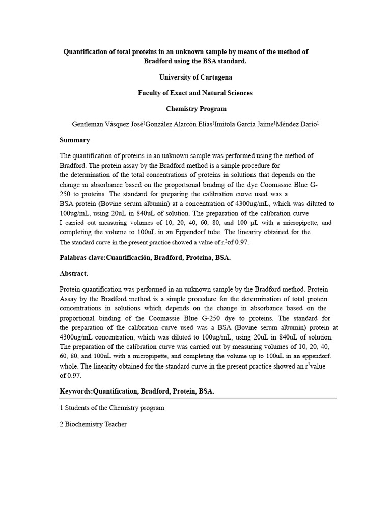 Bradford Protein Quantification Method | PDF | Scientific Techniques ...