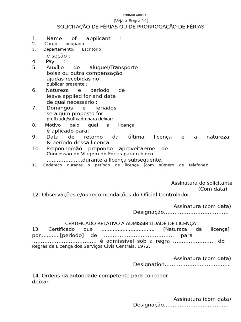 Formulário de Licença Remunerada e Saída | PDF | Férias trabalhistas