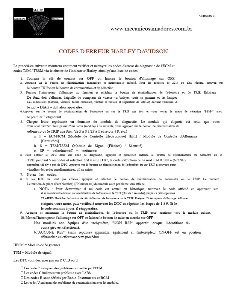 Codes d'erreur Harley Davidson expliqués | PDF | Injection (moteur ...